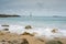 View of the Phare de Goury lighthouse on the north coast of Normandy in France