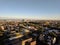 View of Philadelphia at sunset, with Battleship New Jersey in the distance