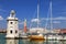 View of the Piazza San Marco, the lighthouse at the island of San Giorgio Maggiore and yachts at berth. Venice