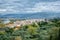 View from Piazzale Michelangelo to the Botanical Garden Giardino dell`Iris, Arno river and hills