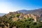 View of the picturesque medieval village of Vatheia with towers, Lakonia, Peloponnese.