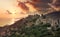 View of the picturesque medieval village of Vatheia with towers, Lakonia, Peloponnese, Greece