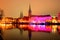 View of the pier architecture in Lubeck at night