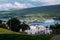 View of the pier in the city of Akureyri in the north of Iceland and large cruise liners