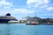 View on a pier with several large ships