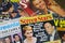 View on pile american vintage tv magazines. In focus screen stars issue with story about Frank Sinatra and Mia Farrow