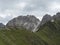 View on Pinnisjoch saddle and moutain peak panorama at Stubai hiking trail, Stubai Hohenweg, Alpine landscape of Tirol