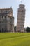 View of Pisa Cathedral and leaning tower.