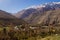 View of Pisco Elqui in the Elqui valley in Chile. Snow in the mountains at back