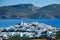 View of Plaka village with traditional Greek church. Milos island, Greece