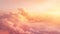 A view of a plane flying through the clouds with pink and orange hues, AI