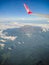 View from the plane window to the African mountain