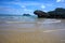 View on Playa de Palombina Las Camaras in Celorio, Green coast of Asturias, North Spain with sandy beaches, cliffs, hidden caves,