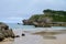 View on Playa de Palombina Las Camaras in Celorio, Green coast of Asturias, North Spain with sandy beaches, cliffs, hidden caves,