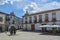 View of a plaza with a statue of a typical man and woman from Miranda, on interior fortress on medieval city of Miranda do Douro