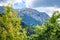 View from PodolÅ¡eva over tiny hut to mountain Raduha, Slovenia