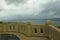 View point concrete balcony with rainy sky far away