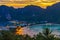 View point of Phi Phi Island at sunset time, Krabi Province, Thailand. Travel vacation background