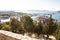 View point from the St Nicolas hill above old town Tribunj, by the sea with the yachting marina