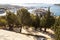 View point from the St Nicolas hill above old town Tribunj, by the sea with the yachting marina