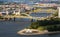 View of Point State Park and bridges in Pittsburgh where the three rivers come together