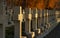 View of Polish Orlat Cemetery stone graves crosses at sunset