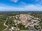 View on Pomerol village, production of red Bordeaux wine, Merlot or Cabernet Sauvignon red wine grapes on cru class vineyards in