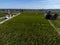 View on Pomerol village, production of red Bordeaux wine, Merlot or Cabernet Sauvignon red wine grapes on cru class vineyards in