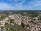 View on Pomerol village, production of red Bordeaux wine, Merlot or Cabernet Sauvignon red wine grapes on cru class vineyards in