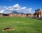 View of the Pompei ruins and Vesuvius volcano.