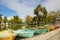 View of the pond and the old rowboats in Campo Grande Park, Lisbon, Portugal