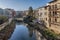 View from Ponte San Michele, ancient stone bridge in the historic city center - Vicenza, Italy