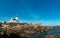 View of the Pontusval lighthouse on the north coast of Brittany in France