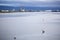 View of Poolbeg Towers from Clontarf in Dublin with Herons in foreground