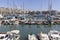 View of the port in the Bay of Zea with moored yachts, Athens, Piraeus, Greece