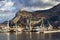 View of the port and Castello utveggio on mount Pellegrino in P