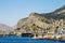 View of the port and Castello utveggio on mount Pellegrino in P