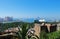 View of the port and castle tower, Malaga.