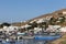 View of the port and the coast of the Greek island of Ios island