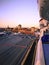 View of the port of Livorno at sunset from a ferry departing from the pier