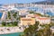 View of the port of Palma with luxury yachts from the terrace of the Cathedral of Santa Maria of Palma, also known as La Seu