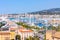 View of the port of Palma with luxury yachts from the terrace of the Cathedral of Santa Maria of Palma, also known as La Seu