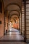 View of a portico in Bologna, Ita