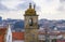 View of Porto Cathedral or Se Catedral and terracotta roofs of the Ribeira and Vila Nova de Gaia in Porto, Portugal