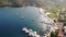 View on Porto Koufo bay, Sithonia, Halkidiki, Greece, with marina, boats and red roof houses