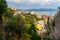 View of Portovenere or Porto Venere town from Castle Doria on Ligurian coast. Italy