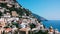 View of Positano in Italy, Europe - Village on a seashore cliff. Amalfi Coast and Mediterranean Sea.