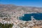 View of Pothia Town from a hill above Pothia. Kalymnos, Greece