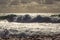 View on powerful high ocean waves of Atlantic ocean. Doolin, county Clare, Ireland. Nature rough power and energy concept.