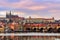 View of Prague castle (Czech: Prazsky hrad) and Charles Bridge (Czech: Karluv Most), Prague, Czech Republic